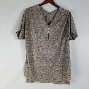 Womens Shirt‎ 3X Brown READ Popover Top Short Dolman Sleeve Zip Up V Neck Blouse